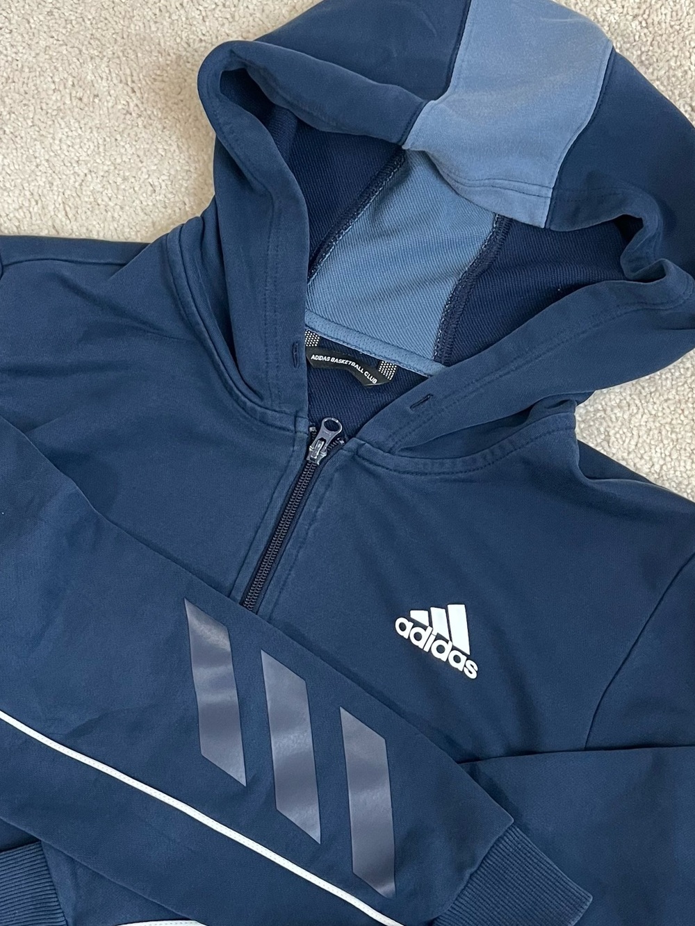 adidas Navy Blue Full-Zip Basketball Club Hoodie Jacket Large